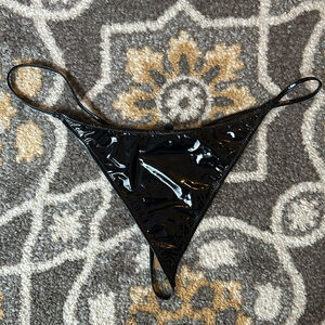 Skims Swim Micro Pleather String Bikini Thong - onyx